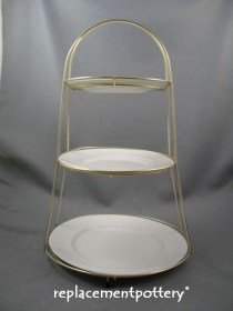 Brass Finish Tea Room Cake Stand / White Plates