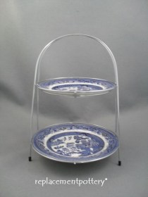 Chrome Finish Tea Room Cake Stand (with willow pattern plates)