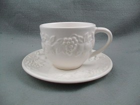 White Embossed Cup & Saucer